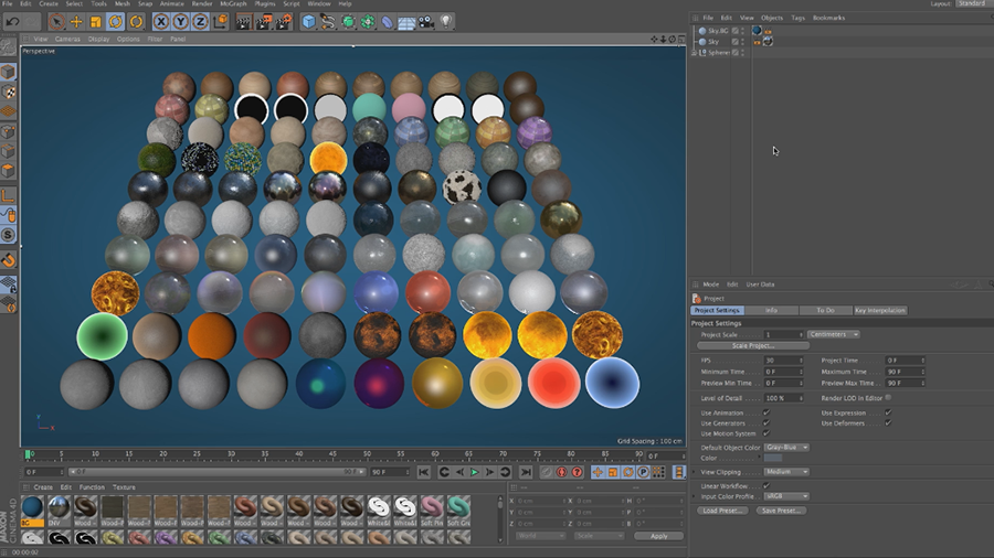 Cinema 4D Lite Reference: Adding Preset Materials to Objects