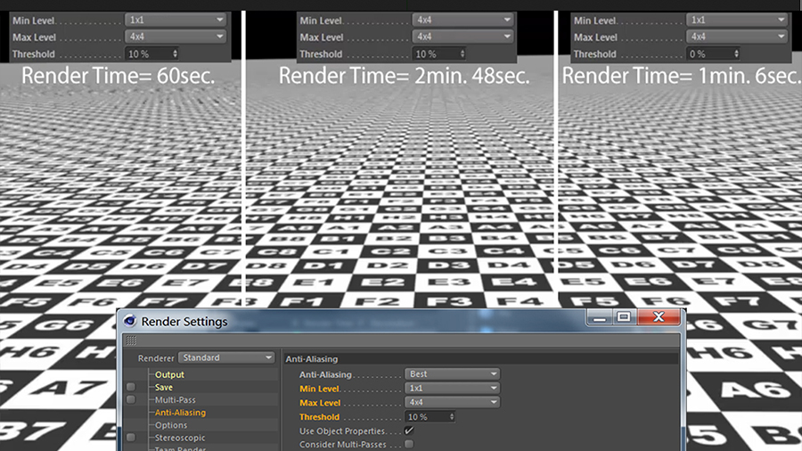 Anti-Aliasing Levels & Threshold effect on Rendertime and Quality